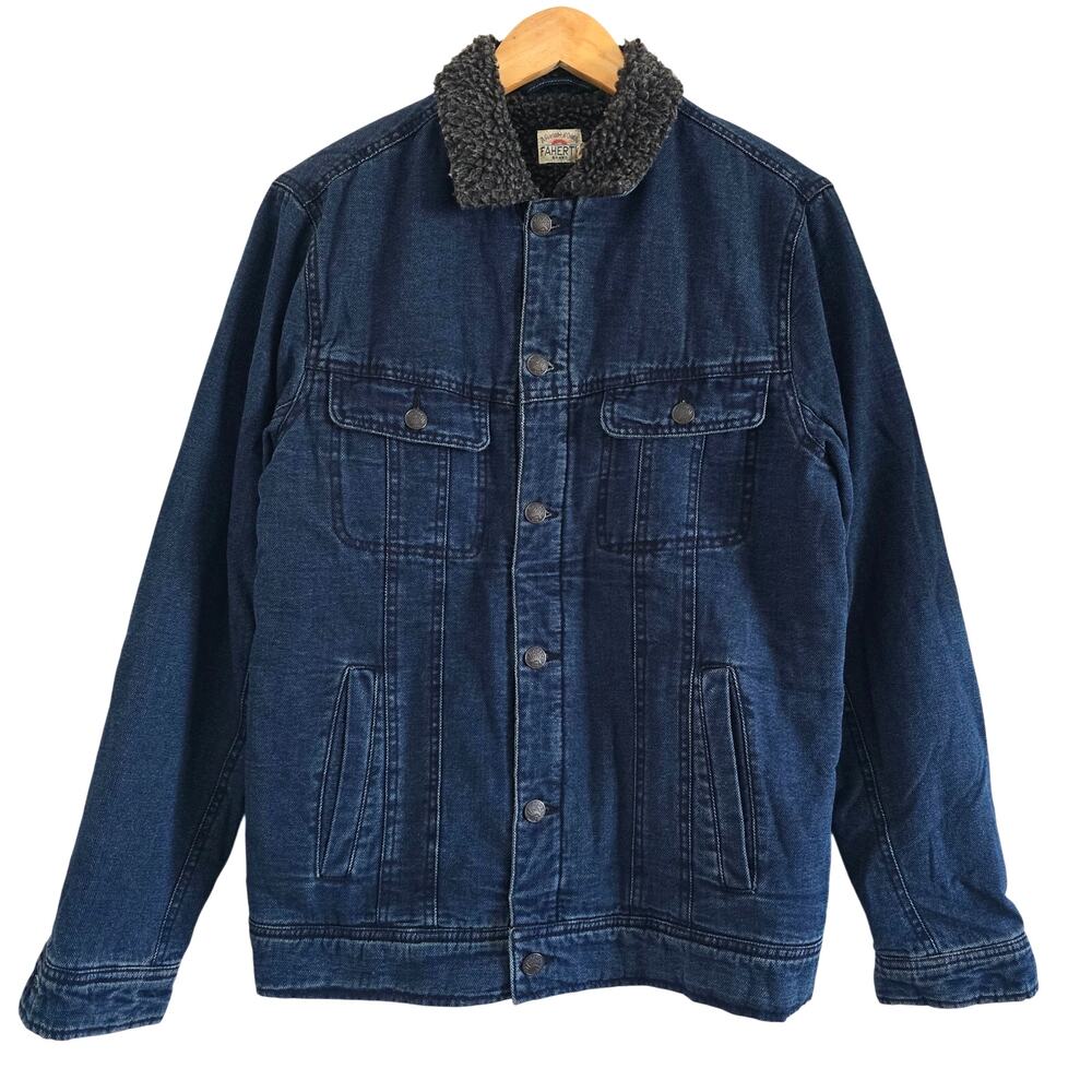 *NWT Faherty Mens Sherpa Lined Storm Rider Jacket Indigo Blue Size S Utility